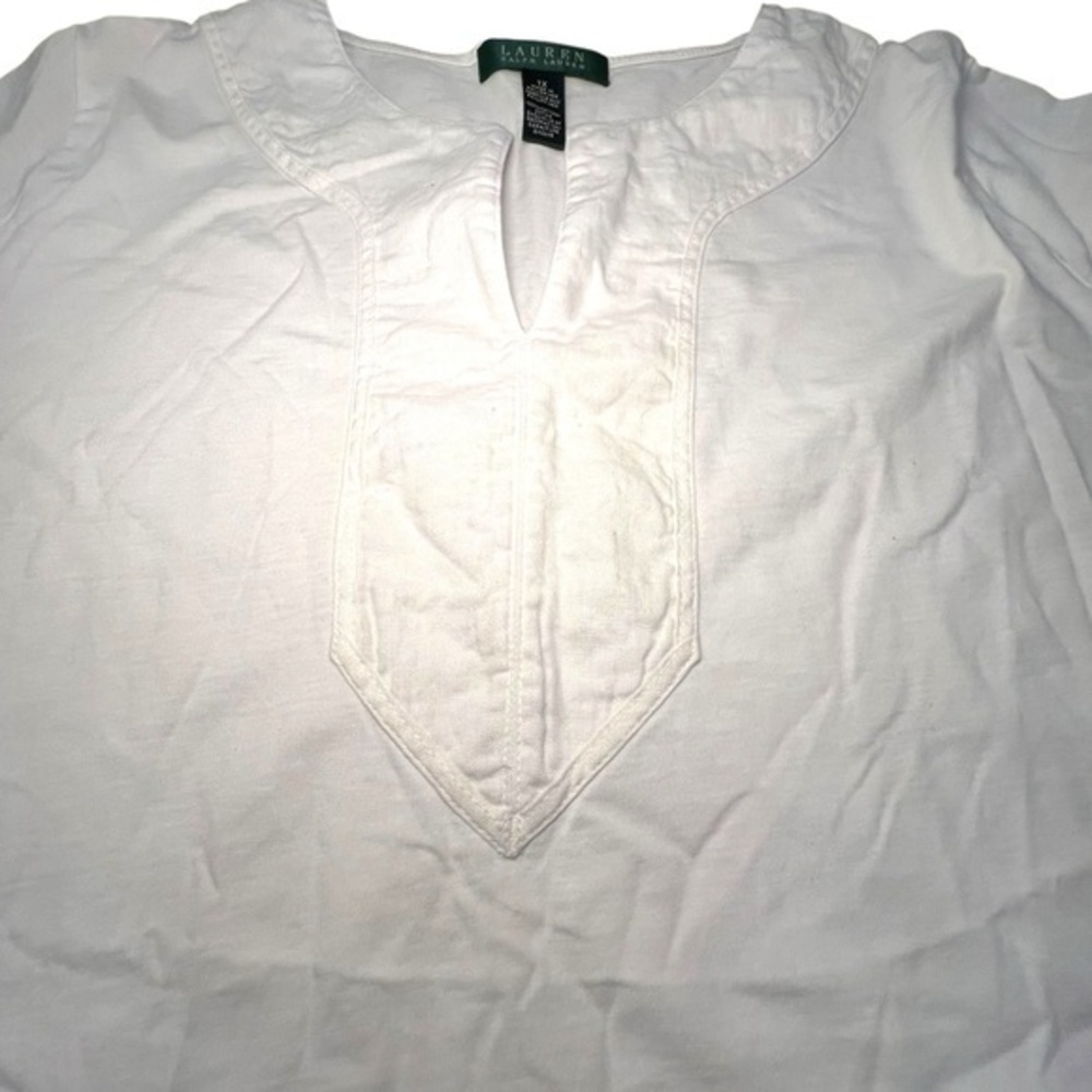 Ralph Lauren WHITE Women's Split-Neck Three-Quarter Sleeve Cotton Tunic 1X NWOT - Picture 4 of 13